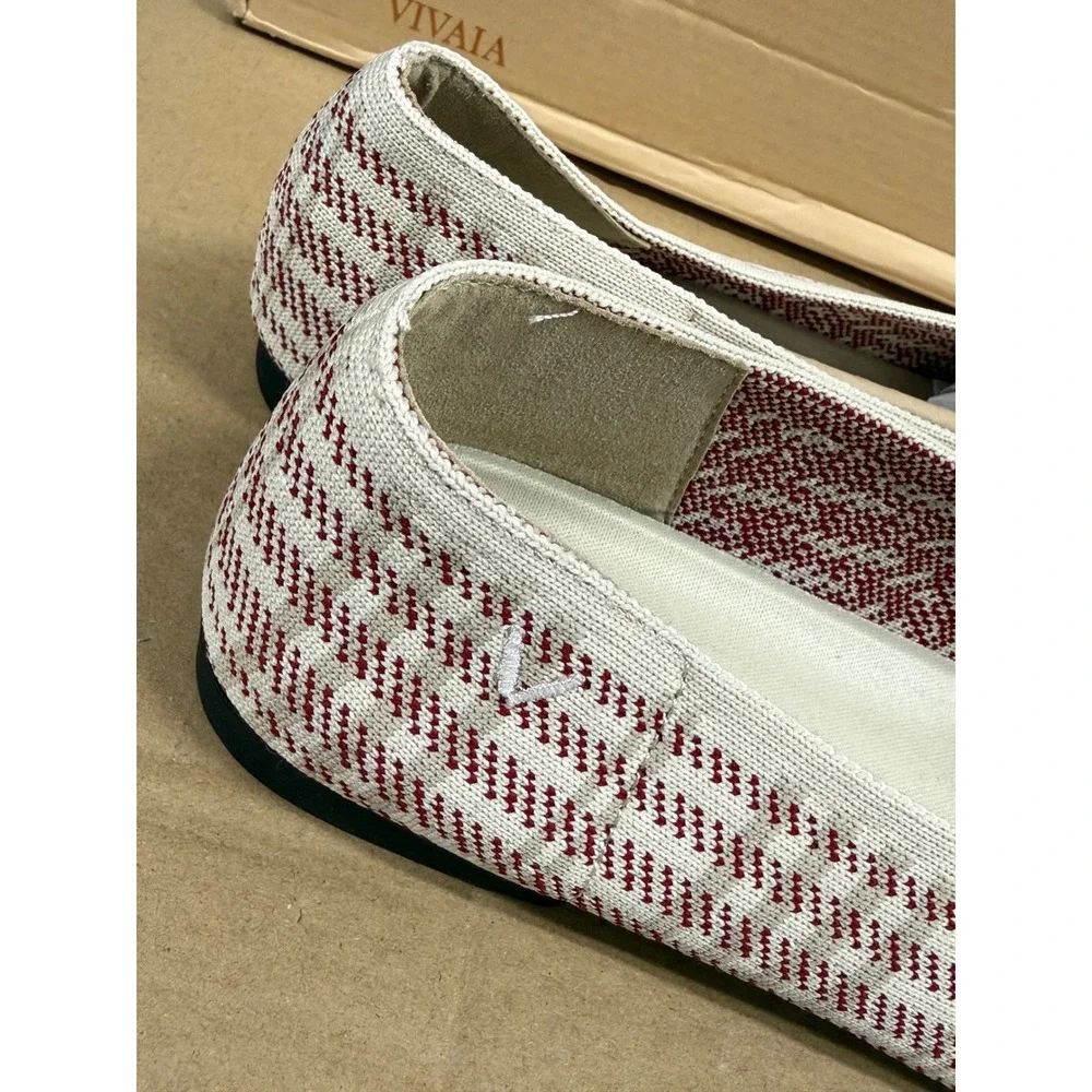 Vivaia Square‎ Toe Ballet Flats Red Cream Checkered  EU/39 US/8